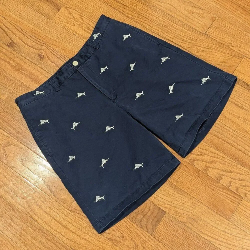 Coastal Fishermam Preppy Vineyard Vines Marlin Embroidered Club Shorts 36 Navy